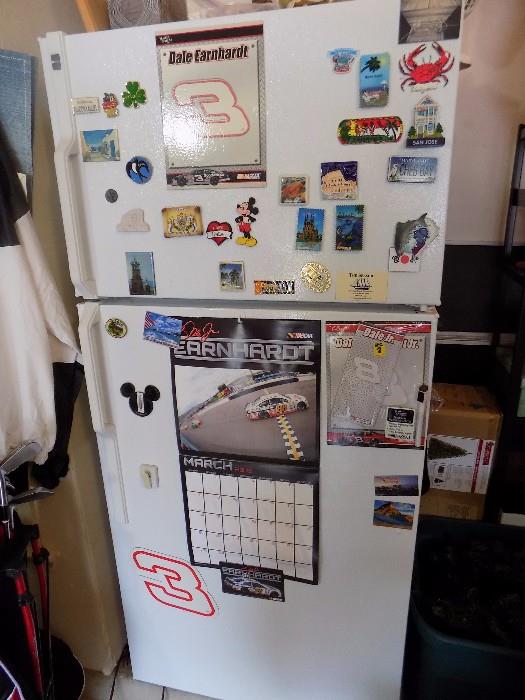 Hotpoint refrigerator covered with nascar magnets