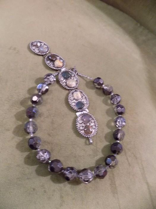 Facet Glass bead necklace...jasper bracelet