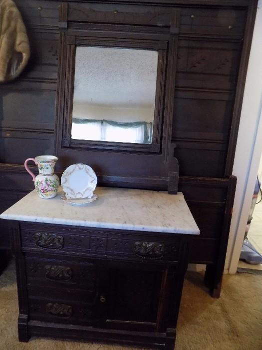 antique marble top washstand and mirror