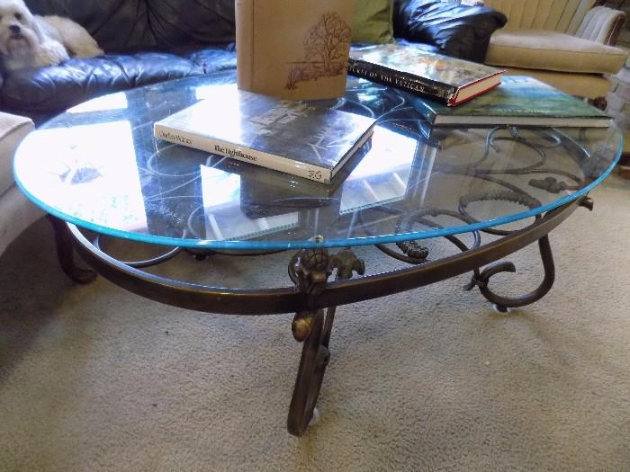 wrought iron & glass coffee table