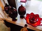 red glass candy dishes