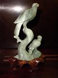 LARGE DOUBLE BIRD STONE CARVING ON STAND