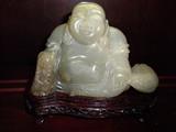 OLD CHINESE JADE BUDDHA ON WOODEN BASE