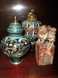 CLOISONNE JARS AND HARDSTONE SEAL