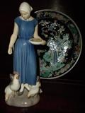 B & G FIGURINE AND ASIAN PLATE