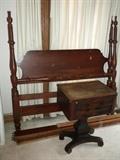 ANTIQUE BED FRAME AND VICTORIAN TABLE