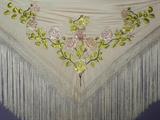 ANTIQUE HAND EMBROIDERED ROSES SHAWL - PIANO SCARF