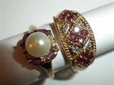 14KT GOLD RUBIES, DIAMONDS & PEARL RINGS