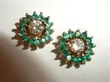 DIAMOND STUDS W/ 18K GOLD EMERALD EARRING JACKETS