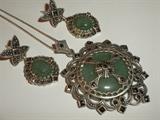 JADE, STERLING SILVER AND MARCASITE SET