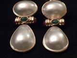 FINEST - 14KT GOLD MABE PEARL & GEMS DROP EARRINGS