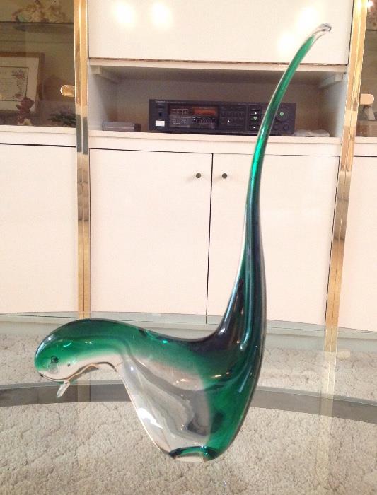 14" Murano Glass Long Tail Bird