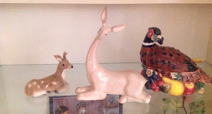 Reindeer by Dart; Pheasant Covered Dish by Fitz and Floyd
