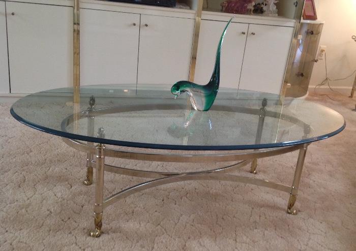 Brass and Glass Oval Cocktail Table