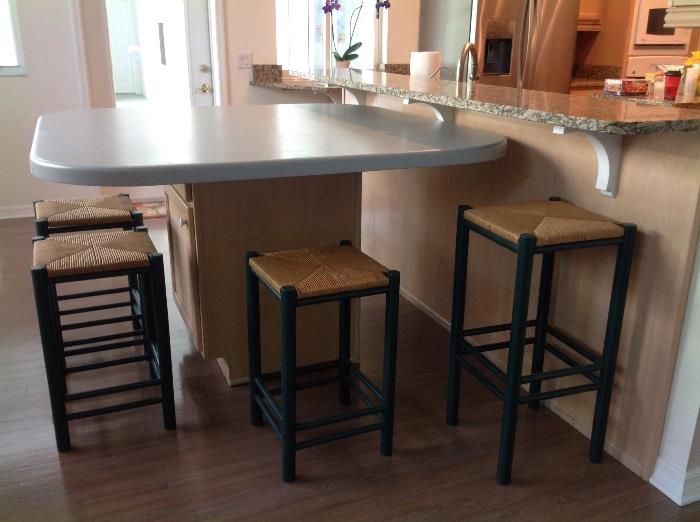 Bar height table, stools