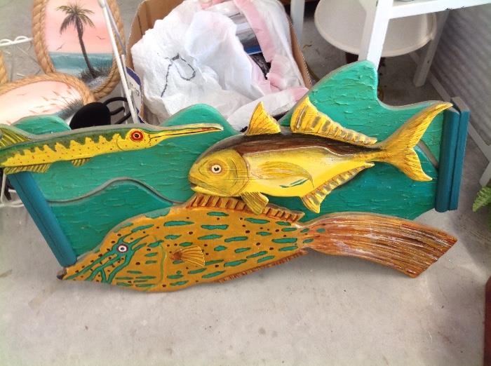 Hand carved fish wall art