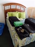 Full size mattress with Queen headboard in cherry finish...luggage pieces