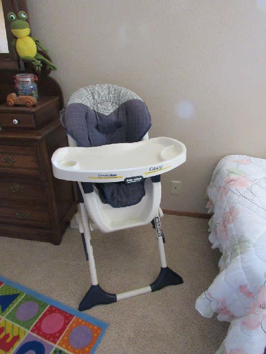 child's highchair and twin size bed