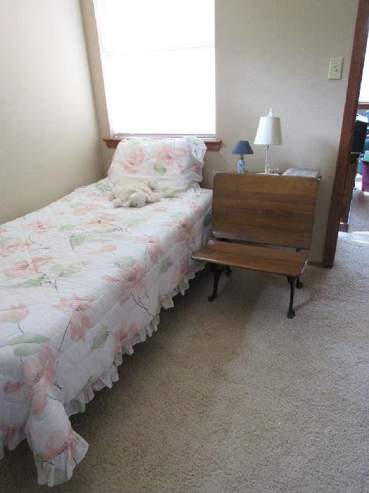 Twin Bed with Antique child's school desk