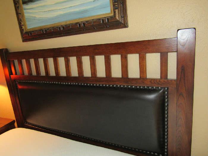 Rustic Queen leather and nail head headboard