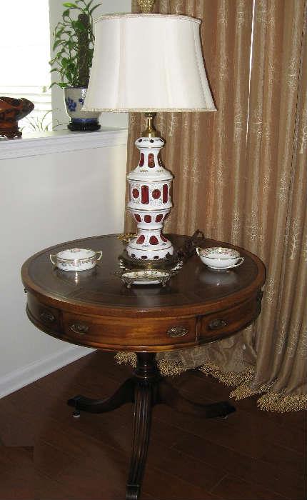 Table and Bohemian lamp are all for sale