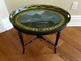 Tray top table painted European scene on top
