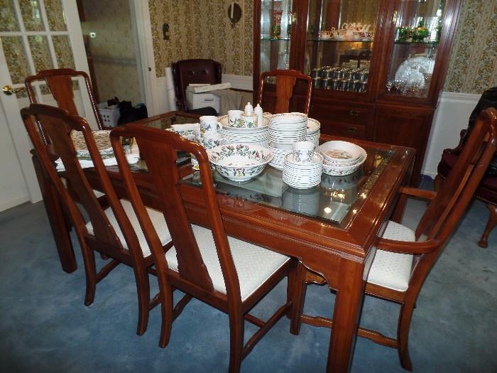 Ethan Allen Table with glass top and 5 chairs