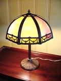 Miller Lamp with slag glass panels and bronze frame and base