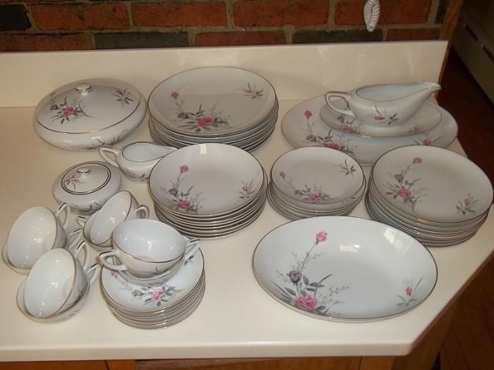 1960s Fine China of Japan 54 pc set in the Golden Rose pattern (refers to the trim, the roses are pink).