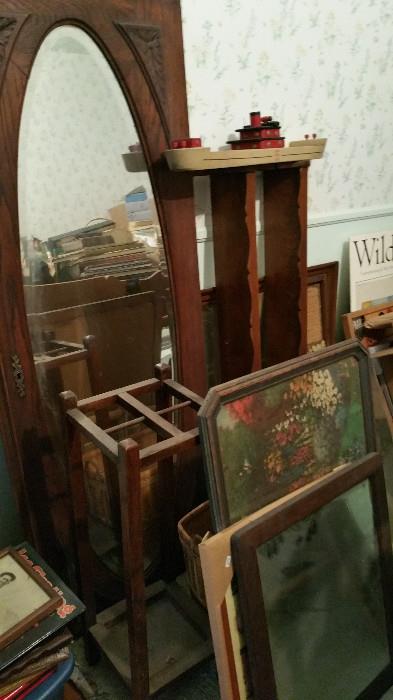 Hall tree, umbrella stand, frames, art and more