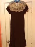 30s brown crepe dress with lace collar $50