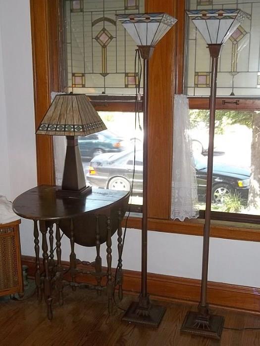 We have 4 stained glass Arts & Crafts lamps: 1 table and 3 floor style.