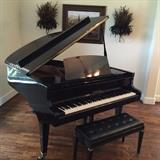 HORUGEL GRAND PLAYER PIANO WITH GLOSS BLACK FINISH, 6'5", IN VERY GOOD PLAYING CONDITION