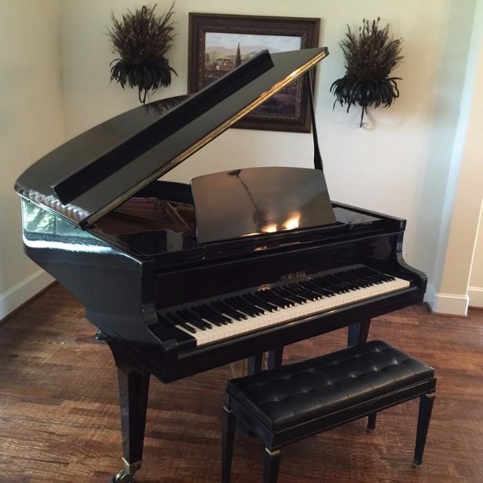 HORUGEL GRAND PLAYER PIANO WITH GLOSS BLACK FINISH, 6'5", IN VERY GOOD PLAYING CONDITION