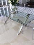 MODERN DESIGN X BASE DINING TABLE WITH GLASS TOP