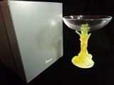 DAUM FRANCE CRYSTAL PATE DE VERRE MIMOSA PEDESTAL BOWL, IN ORIGINAL BOX