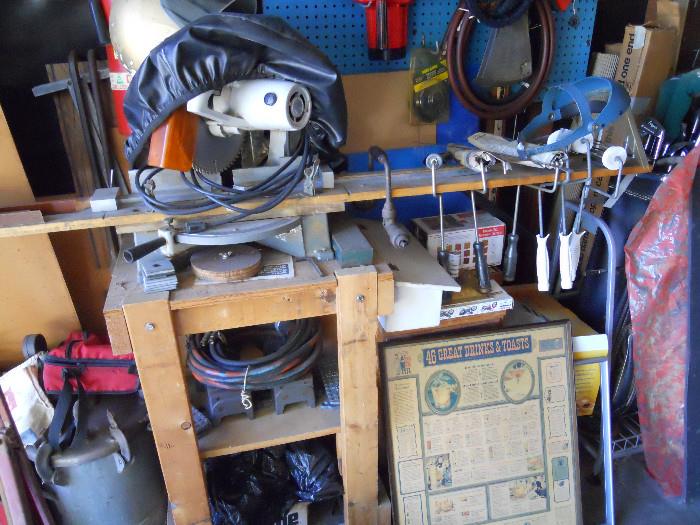 Rockwell Motorized Miter Box, with built in Table Saw, Several Paint Sticks and other Supplies