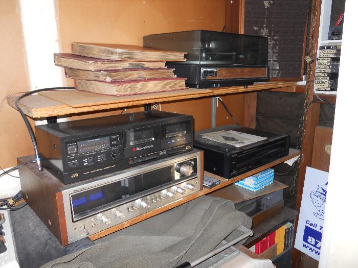 Stereo Equipment Collection - Garrad Turntables (2 qty), JVC Dual Cassette Tuner, TD W11, Pioneer Stereo Receiver, Model SX0737, TEAC Compact 5-Disc Player, Model PD-D860, Yamaha Turntable, old Cassettes and Tapes