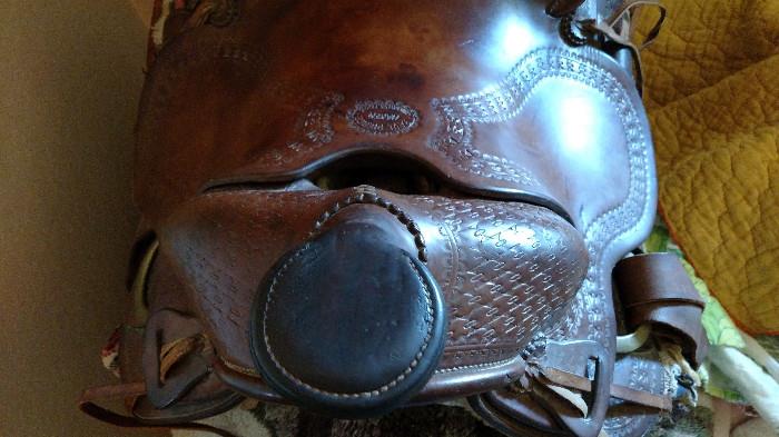 Close up of Saddle, Western Saddle - Paul Pierce Maker, Childress, Texas - in beautiful condition.