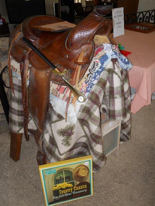Close Up - The Western Saddle, Paul Pierce Maker, Childress Texas, Country Classics Box Music, Horse Blankets, Riding Shoe Horn, Wood Horse to place your Saddle upon, Horse Photo Album