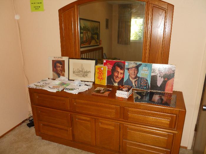 Oak Dresser - with Matching Mirror - Bedroom, Dean Martin Single Records and Dean Martin Jokes Set, Collectible T-Shirts