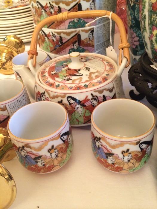          Asian tea set & stacked bowls