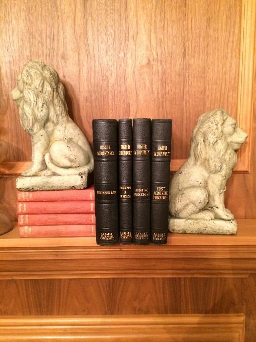      Classic lion book ends and old books