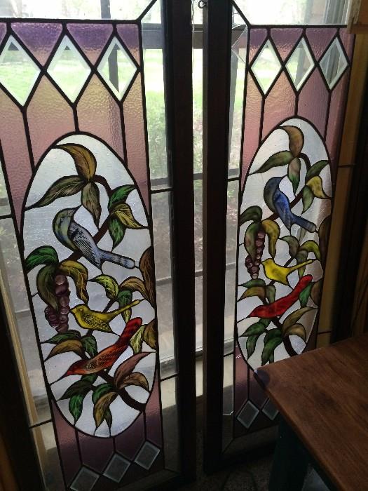           Two beautiful stain glass bird panels