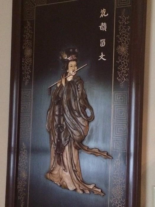            One of two antique Asian panels