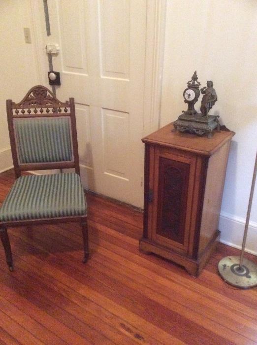 Art Nouveau tall French night stand & chair