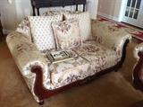 Wood Trimmed Loveseat (some cat damage to back corners) $ 150.00