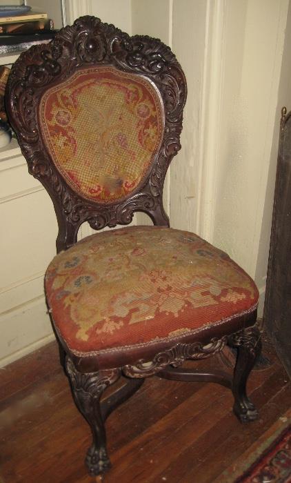 carved needlepoint chair