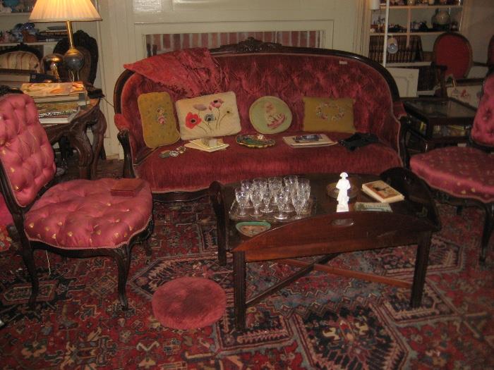 3 piece parlor set, butlers tray coffee table