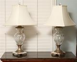 Pair of crystal lamps with silk shades.